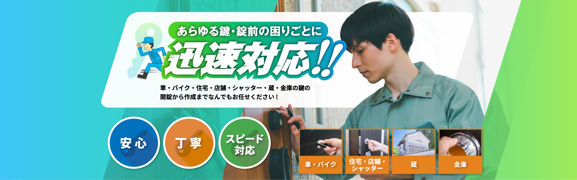 あらゆる鍵・錠前の困りごとに迅速対応!!